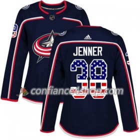 Adidas Maillot de Hockey Columbus Blue Jackets Boone Jenner 38 2017-2018 Bleu Marine USA Flag Fashion Authentic - Femme